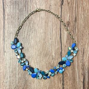 J. Crew Blue and Gold Necklace with Cluster Design